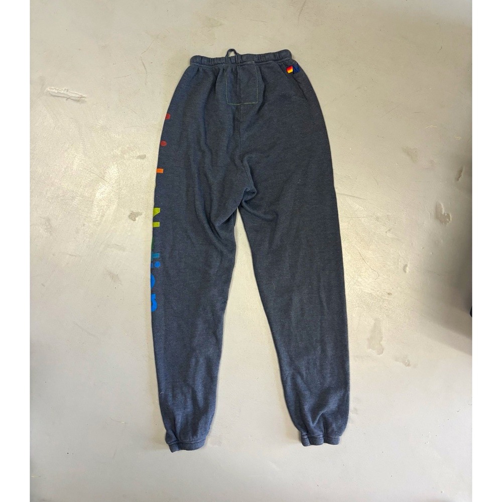 Aviator Nation women’s Gray Jogger Pants Size S Rainbow Graphic Fleece Pockets